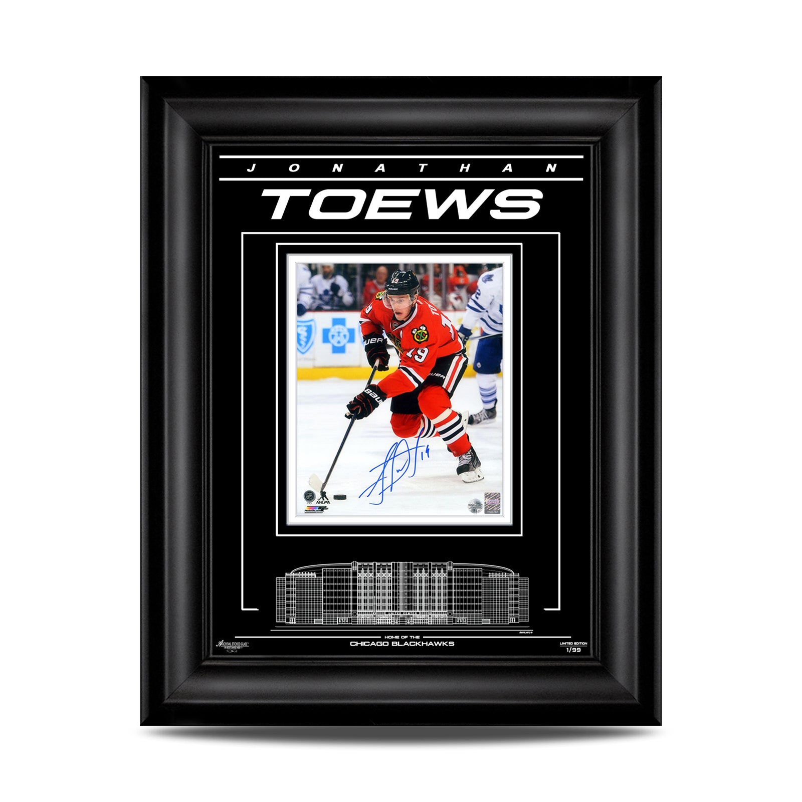 Jonathan Toews Signed Chicago Blackhawks Archival Etched Glass 21X25 Framed Photo