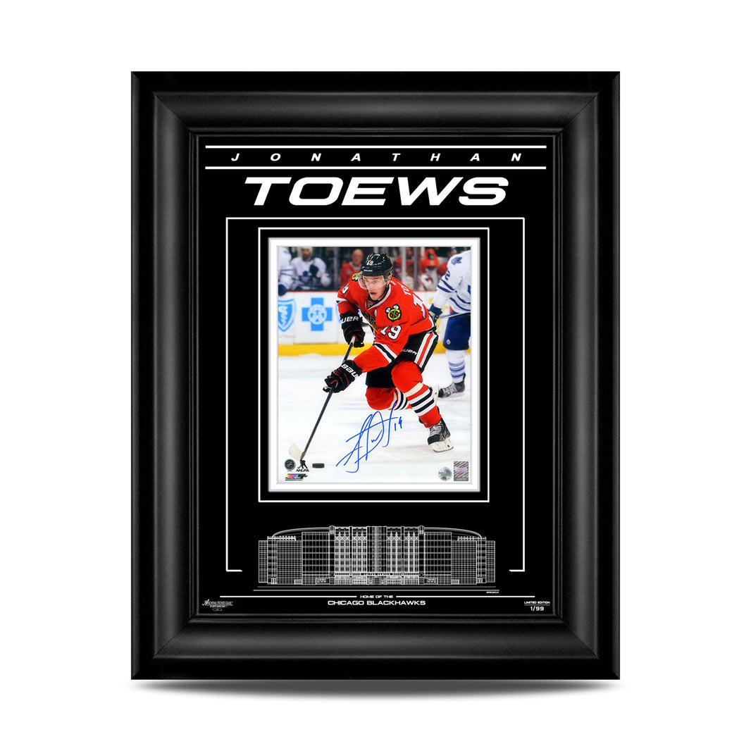 Jonathan Toews Signed Chicago Blackhawks Archival Etched Glass 21X25 Framed Photo