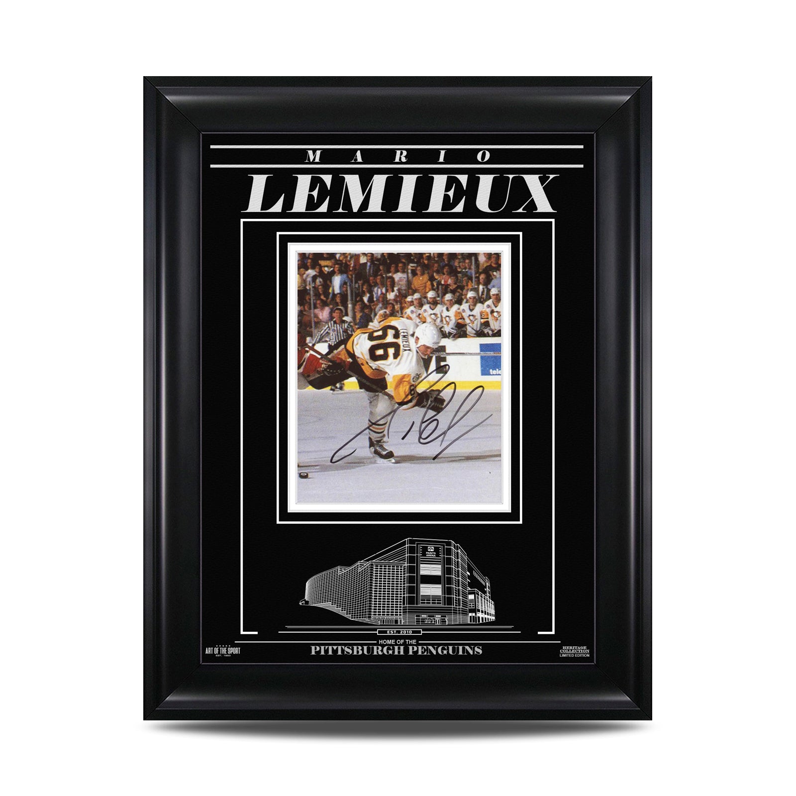 Mario Lemieux Signed Pittsburgh Penguins Engraved Framed 8x10 Photo