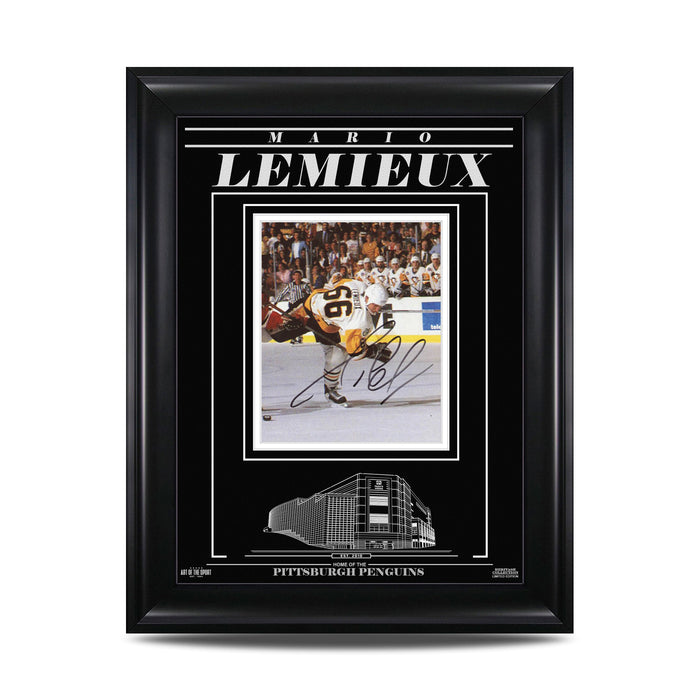 Mario Lemieux Signed Pittsburgh Penguins Engraved Framed 8x10 Photo