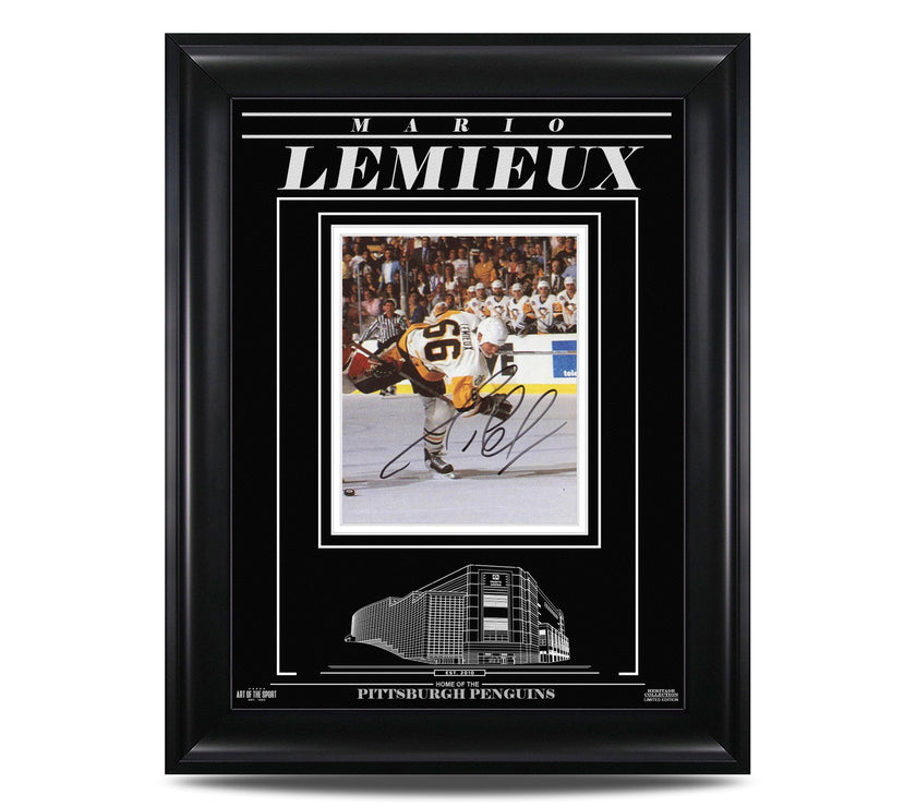 Mario Lemieux Signed Pittsburgh Penguins Engraved Framed 8x10 Photo