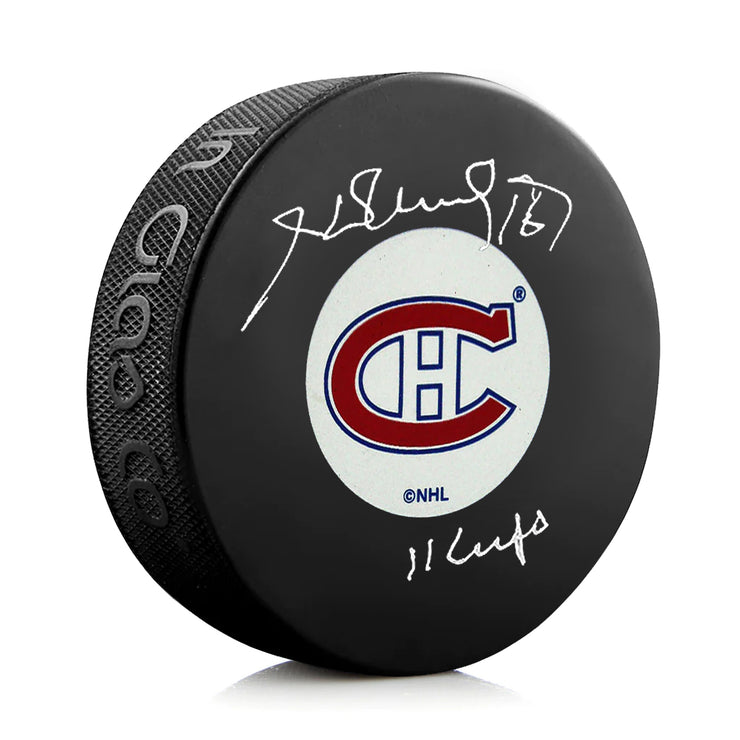Henri Richard Signed Montreal Canadiens Puck With 11 Cups Note