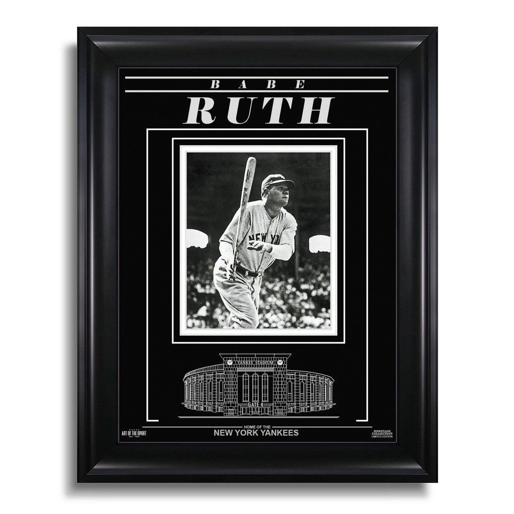 Babe Ruth New York Yankees Engraved Framed Photo - Action Hit - Heritage Hockey™