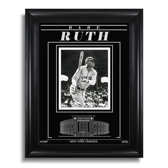 Babe Ruth New York Yankees Engraved Framed Photo - Action Hit - Heritage Hockey™