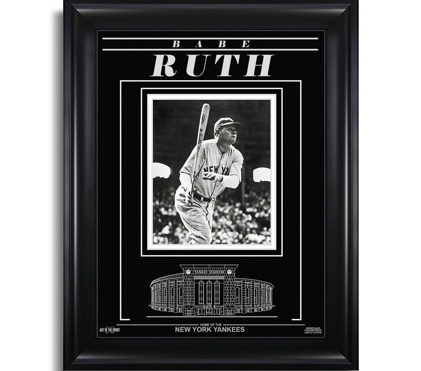 Babe Ruth New York Yankees Engraved Framed Photo - Action Hit - Heritage Hockey™