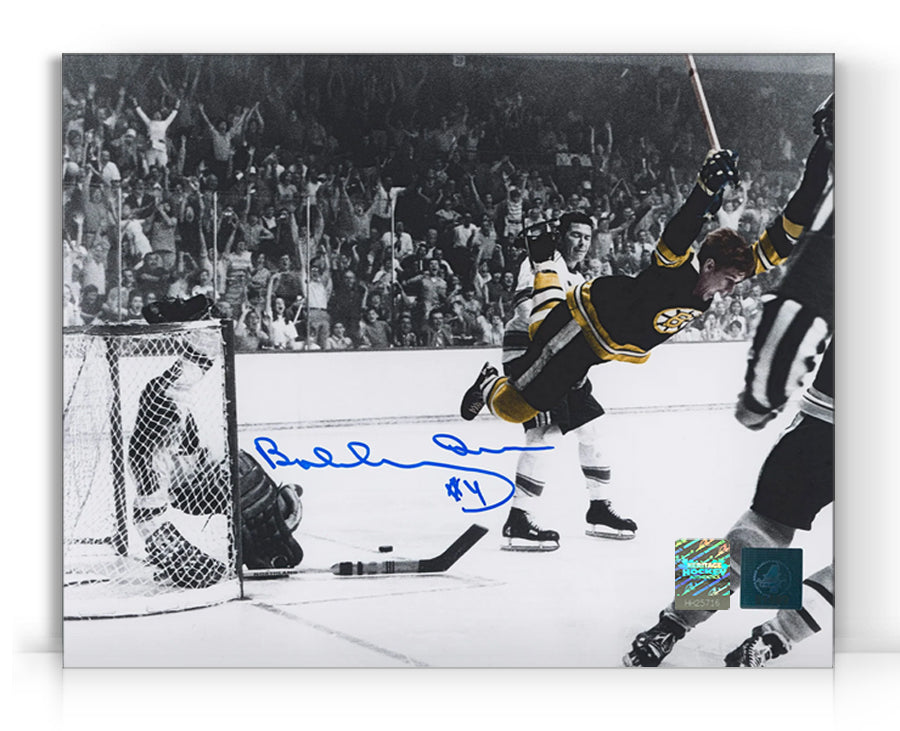 Bobby Orr a signé la photo du but volant des Bruins de Boston 8 x 10