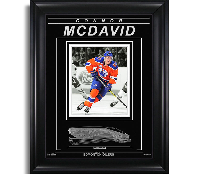 Connor McDavid Edmonton Oilers Engraved Framed Photo - Action Spotlight - Heritage Hockey™