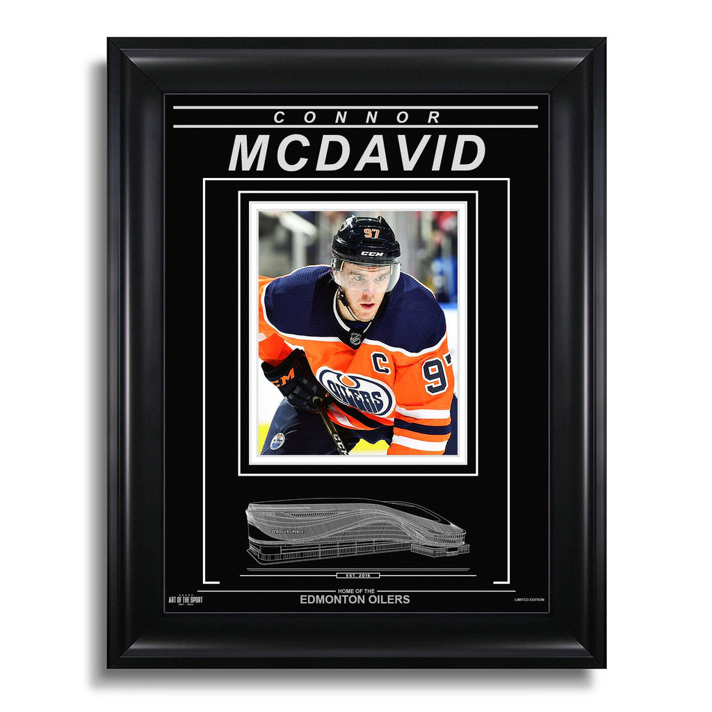 Connor McDavid Edmonton Oilers Photo encadrée gravée – Capitaine Gros plan