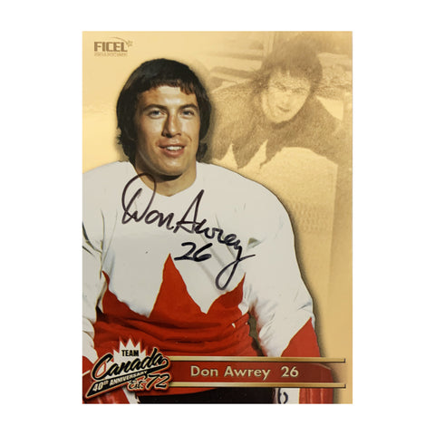 Don Awrey #26 Carte officielle signée du 40e anniversaire d'Équipe Canada 1972