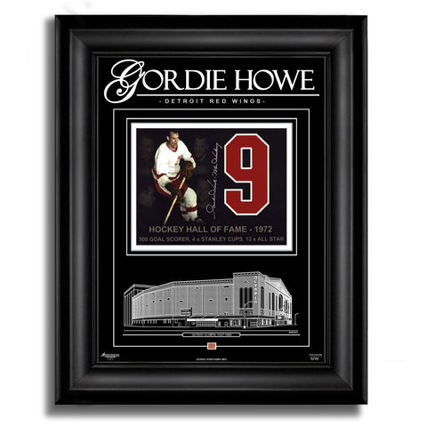 Gordie Howe Signed Detroit Red Wings Archival Etched Glass 21X25 Framed Photo