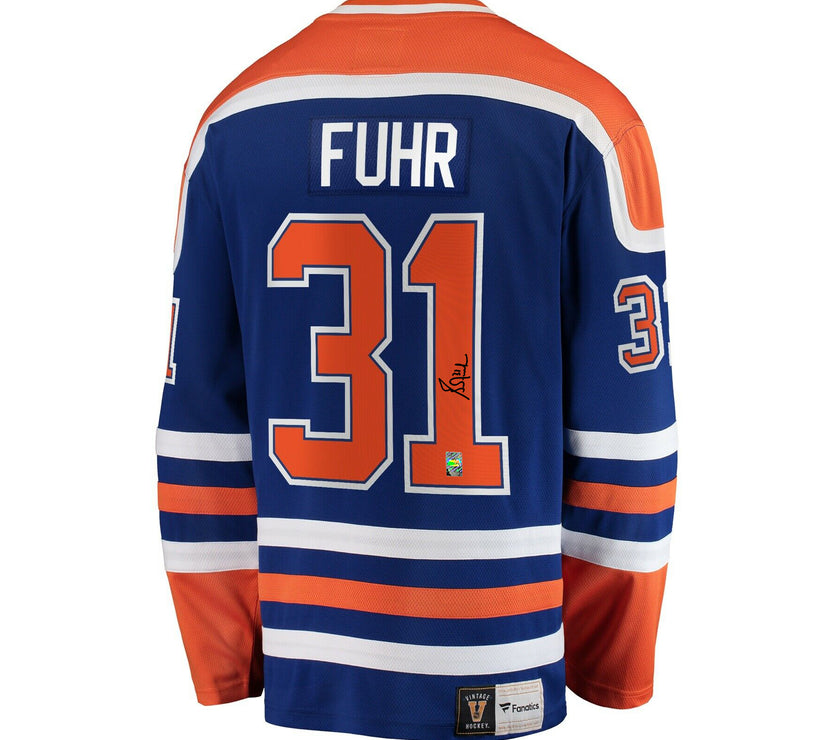 Grant Fuhr Signed Edmonton Oilers Fanatics Vintage Blue Jersey