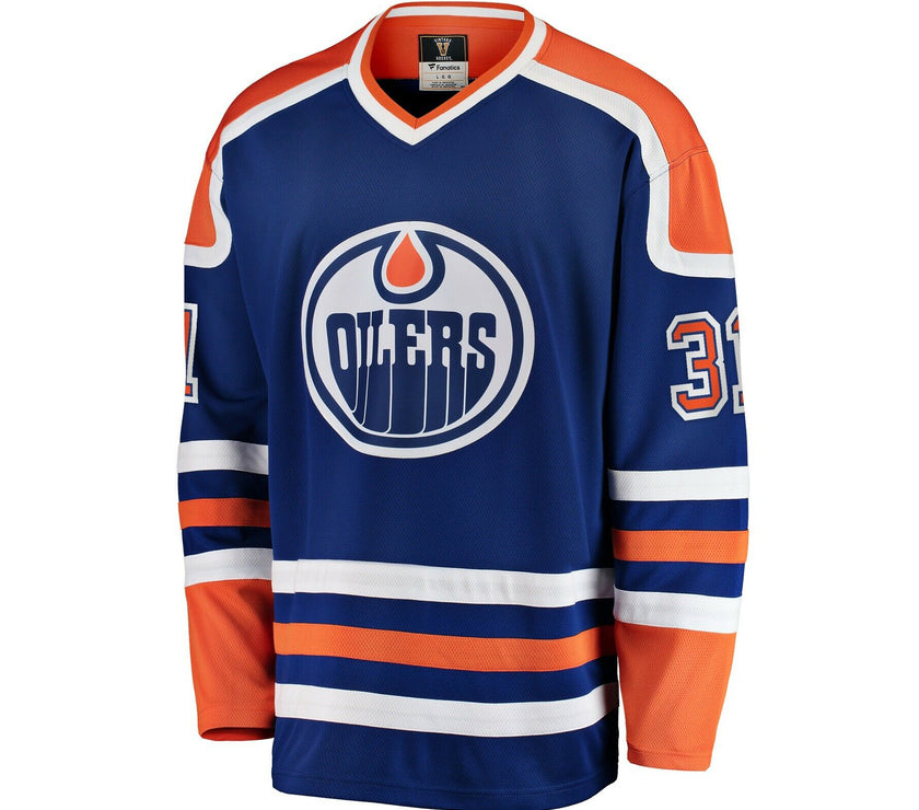 Grant Fuhr Signed Edmonton Oilers Fanatics Vintage Blue Jersey