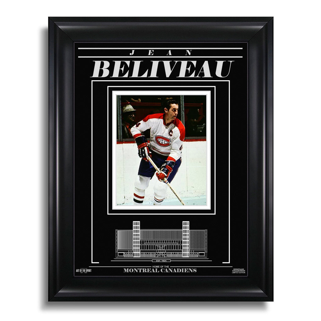 Jean Beliveau Montreal Canadiens Engraved Framed Photo - Action