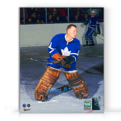 Johnny Bower a signé la photo couleur d'action des Maple Leafs de Toronto 8 x 10