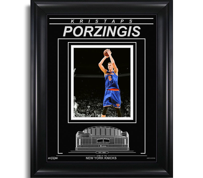 Kristaps Porzingis New York Knicks Engraved Framed Photo - Action Spotlight