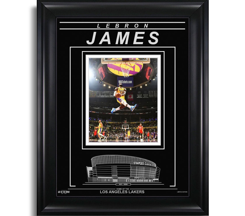 LeBron James Los Angeles Lakers Engraved Framed Photo - Windmill Dunk