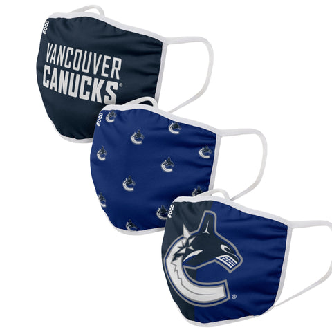 Paquet de 3 couvre-visages réutilisables unisexes des Canucks de Vancouver de la LNH
