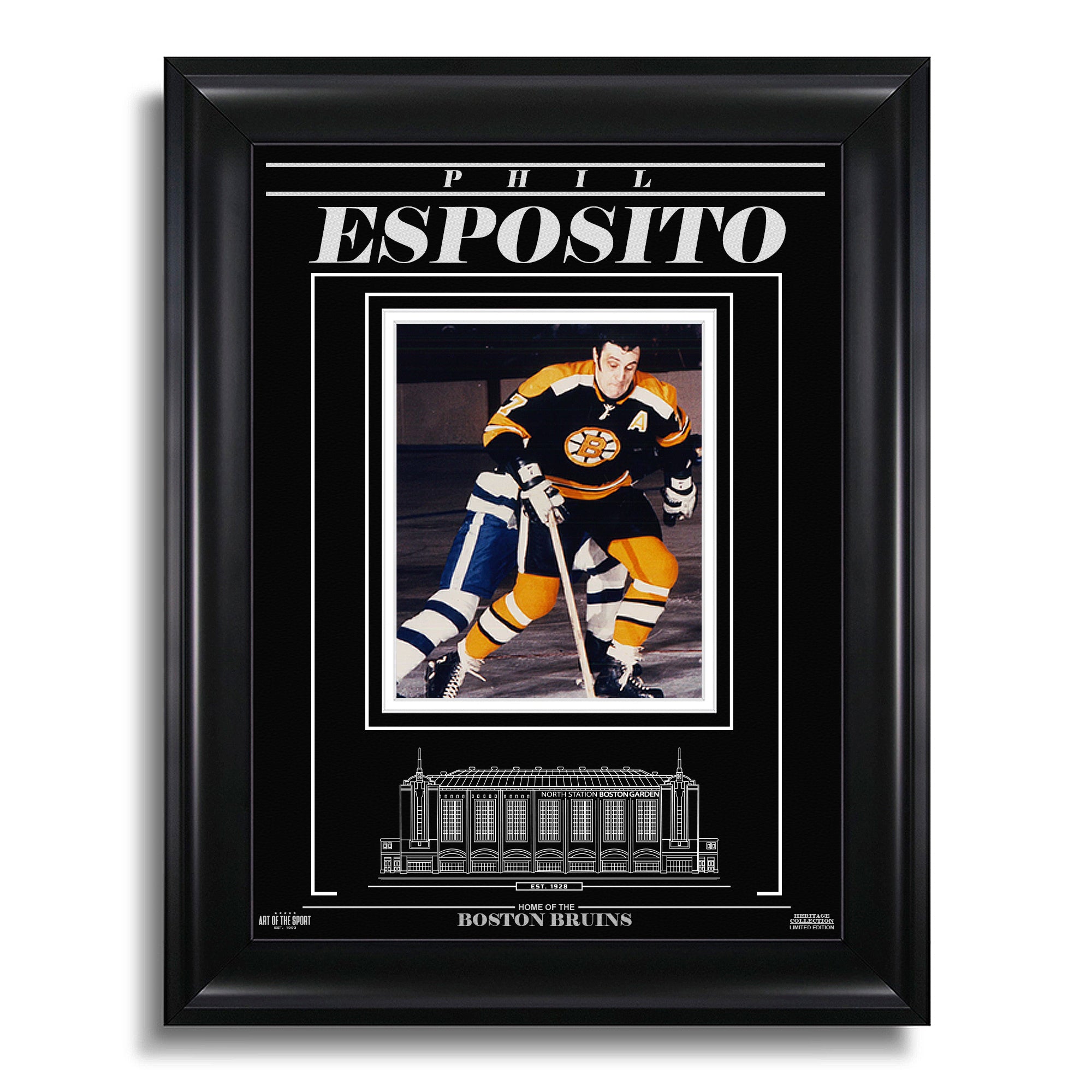 Phil Esposito Boston Bruins Engraved Framed Photo - Action Battle - Heritage Hockey™