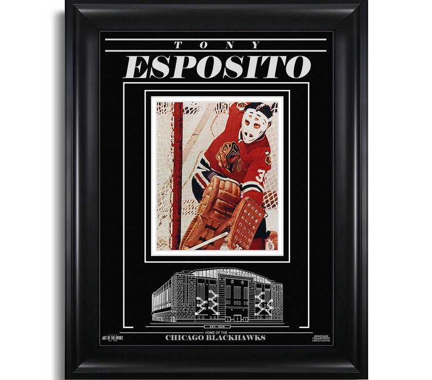 Tony Esposito Chicago Blackhawks Engraved Framed Photo - Action - Heritage Hockey™