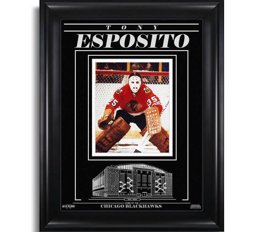 Tony Esposito Chicago Blackhawks Engraved Framed Photo - Focus - Heritage Hockey™