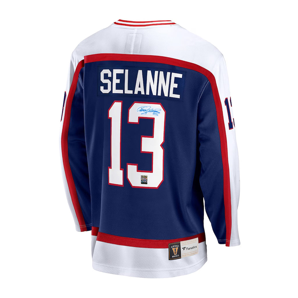 Teemu Selanne Signed Winnipeg Jets Fanatics Vintage Navy Jersey
