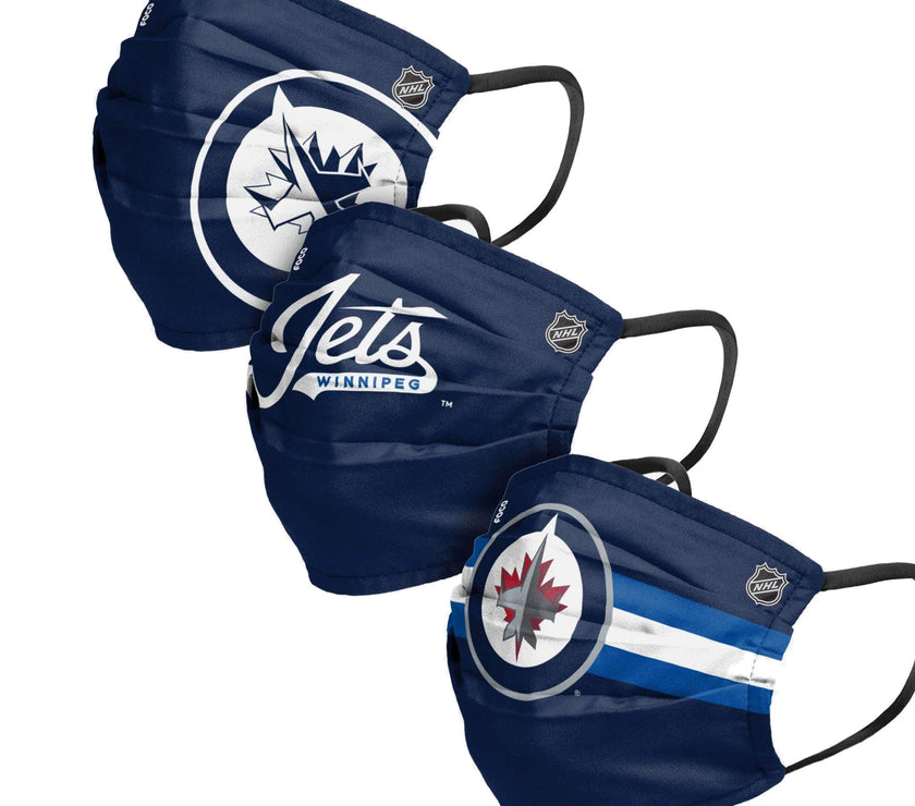 Paquet de 3 couvre-visages plissés réutilisables unisexes des Jets de Winnipeg de la LNH