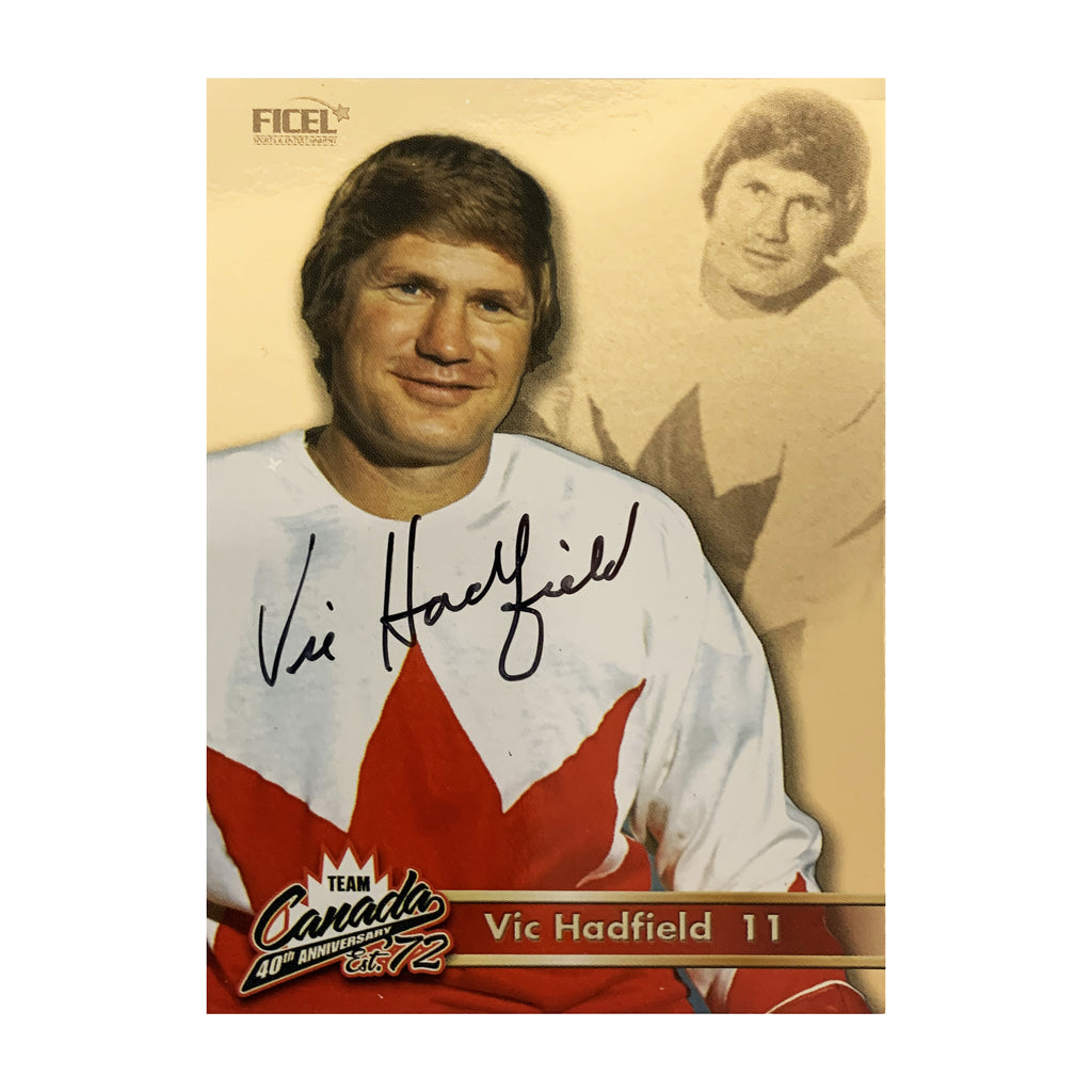 Vic Hadfield #11 Carte officielle signée du 40e anniversaire de l'équipe Canada 1972