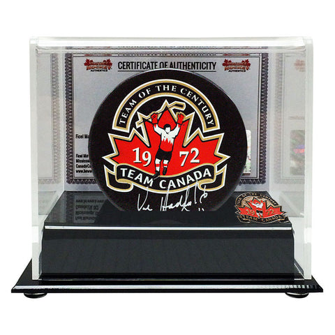 Vic Hadfield Signed Team Canada 1972 Puck with Display Case